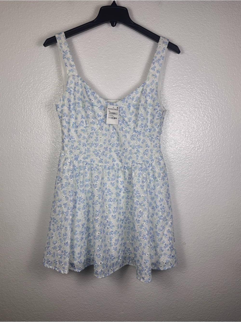 Princess Polly Women's White Blue Floral
Eyelet Mini Dress 8